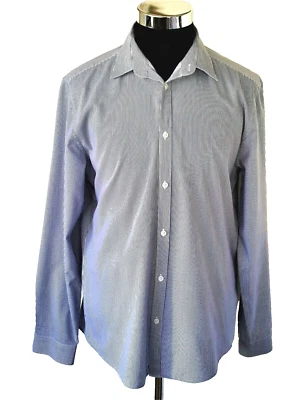 H &M Button Front Shirt Men's Size Large Fitted Navy /White Stripes Long Sleeves - Image 1 of 4