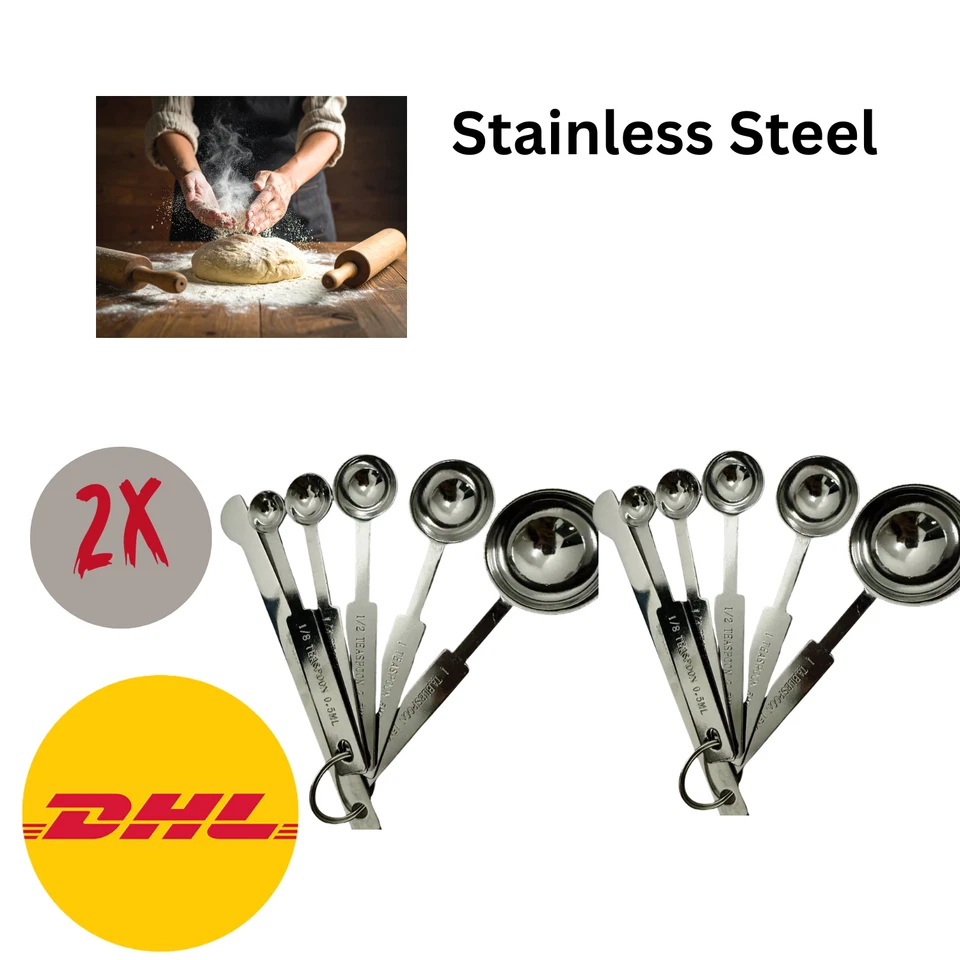 2x Juegos de vasos y cucharas medidoras de acero inoxidable -12 piezas Foto 1 de 4