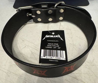 Collar de perro Metallica Ninja Star - cuero negro, L 24-28" | metal pesado Foto 1 de 4