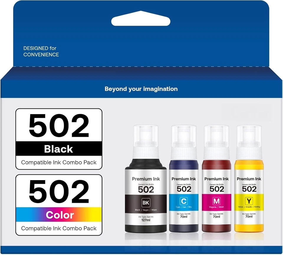 Refill Ink Bottle for Epson EcoTank 502 ET-4760 ET-2760 ET-2750 ET-3760 ET-2850 - Image 1 of 4