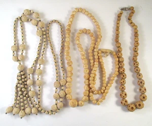 3 Vintage CARVED CELLOLOID BEADED NECKLACES - Picture 1 of 17