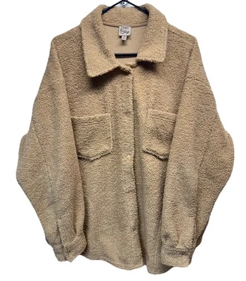 Mujer Plus 3X Chaqueta Sherpa Capas Peluche Abrigo Bolsillos Como Vintage Marrón Tostado Foto 1 de 4