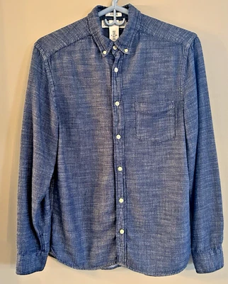 Camisa H&M LOGG Para Hombre Talla M Azul Suave Cambray Algodón Viscosa LS Abotonada/Arriba Foto 1 de 4