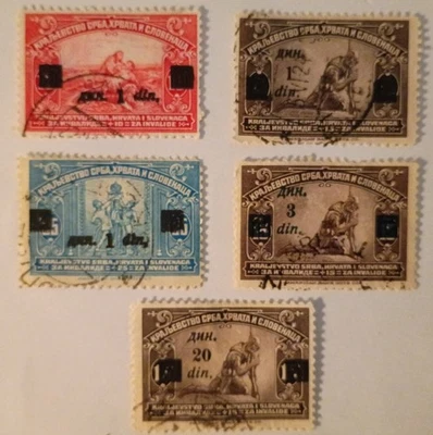 Selos da Iugoslávia, 1922-24, sc#15-18, 20, usados - Imagem 1 de 4