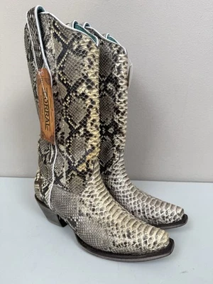 Botas de Vaquero Corral Blancas Full Python Para Mujer 8.5 Piel de Serpiente 15” A3798 Nuevas con Etiquetas Western Foto 1 de 4