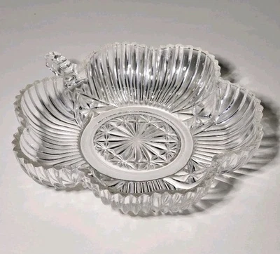 Vintage Federal Glass Crystal Cut Clover Shaped Candy Dish Excellent 6" L X 1' D - Image 1 of 2