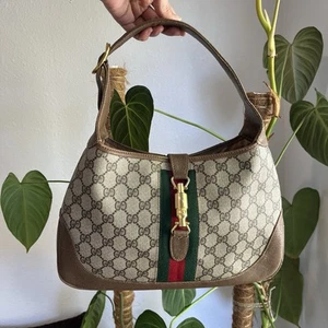 Vintage Gucci Gg Coated Canvas & Leather Jackie 1961 hobo purse Bag Authentic - Picture 1 of 17