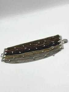 Multi Strand Chains 5 Color & Crystal Rhinestone Wide Bracelet - Picture 1 of 8