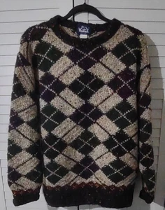 VTG Woolrich Argyle heavy knit sweater men's M 100% wool  - Picture 1 of 14