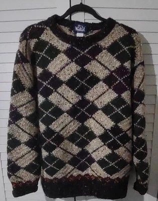 VTG Woolrich Argyle heavy knit sweater men's M 100% wool  - Image 1 of 4