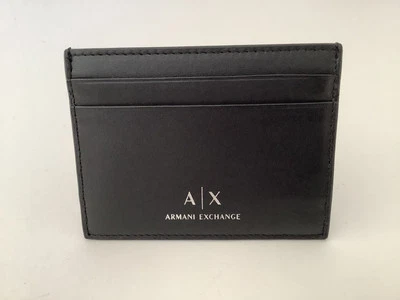 New Armani Exchange ‘Logo Print’ Smooth Black Leather 6-Card Holder  - Image 1 of 4