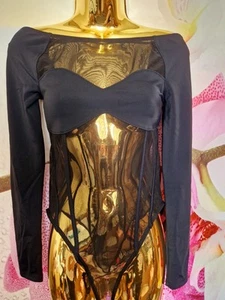 NICE RIVER ISLAND BLACK LACE SEXY LADIES BODYSUIT BODY TOP SIZE 10 EU 36 - Picture 1 of 5