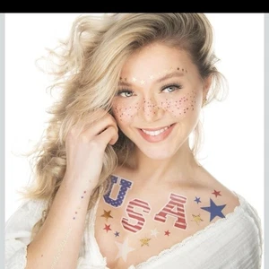 2 x American Beauty Face Temporäres Tattoo, USA, 4. Juli, Tag der Arbeit, Olympiade - Bild 1 von 4
