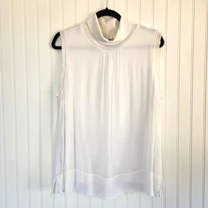 REISS White Turtleneck Minimalist Semi Sheer Sleeveless Flowy Tank Top Large - Picture 1 of 7