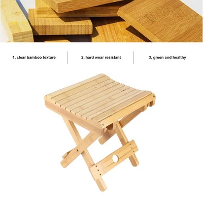 Folding Stool Bamboo Massage Shop Shaving Shower Footrest Home Portable Fold DM5 - Image 1 of 4