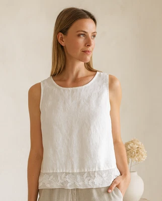 Kate Hill 背心女式亚麻上衣 4 蕾丝侧拉链轻便奇思妙想的 Lagom Cottage — 第 1/4 张图片