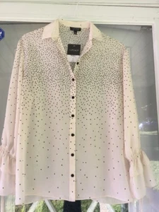 NWT Women's TOPSHOP dot Print Long Sleeve Polyester Blend Blouse Size 4 $68 - Picture 1 of 12
