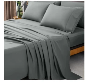 Grey 4 Piece Bed Sheet Set, Premium Microfiber Bed Sheets, Deep Pockets, - Picture 1 of 8