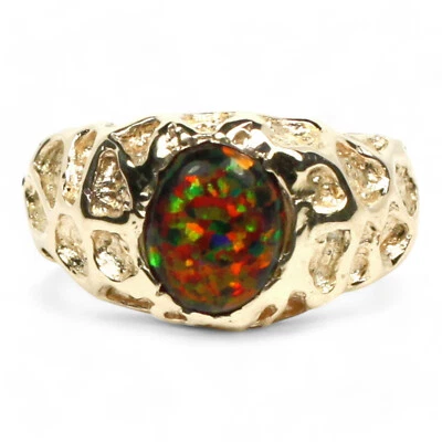 Anillo para hombre de ópalo negro creado, oro macizo de 10 KY o 14 KY, R168 Foto 1 de 4