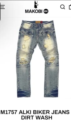 Pantalones de mezclilla de motociclista MAKOBI Alki para hombre 44X32 M1757 vintage lavado claro moto desgastados nuevos con etiquetas Foto 1 de 4