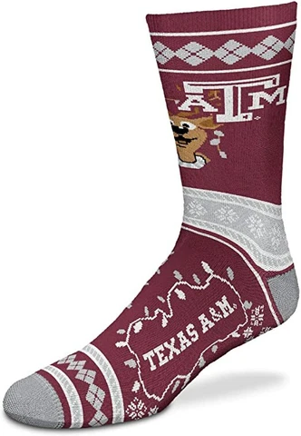 Texas A&M Aggies Christmas Holiday Reindeer Sweater Stripe Deuce Crew Socks Cover