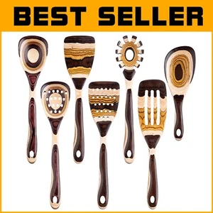 Handcrafted 7-Piece Brown Pakkawood Kitchen Utensils Set – Non-Stick & Versatile - Picture 1 of 10