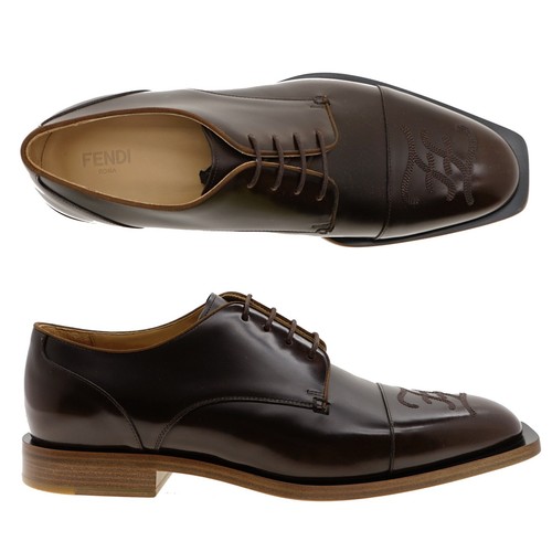 Scarpe Fendi Oxford marrone karligraphy in pelle taglia 11 USA NUOVE