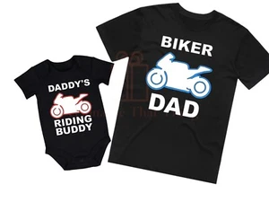 Biker dad / Daddy’s future riding buddy motorbike matching baby bodysuit outfit - Picture 1 of 2