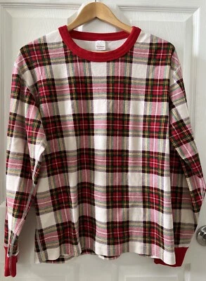 Hanna Andersson Adult Unisex Long Sleeve Pajamas Top L Family Holiday Plaid Red - Image 1 of 4
