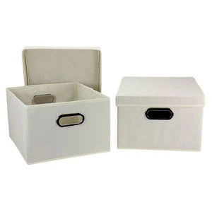 Fabric Storage Boxes With Lids And Handles Natural - Picture 1 of 7