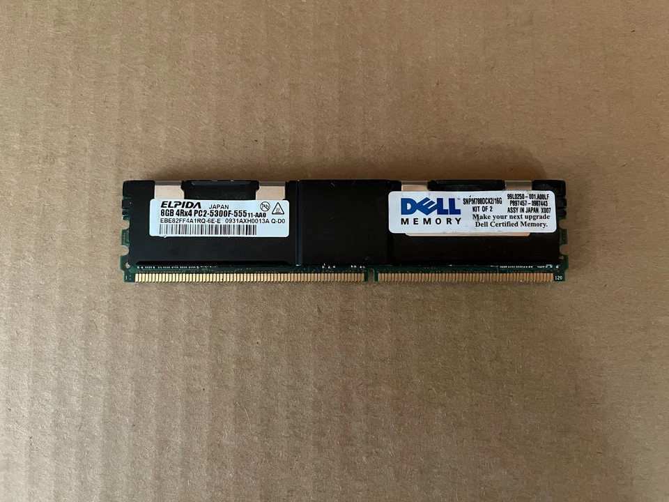 ELPIDA 8GB 4RX4 PC2 5300F-555 SERVER MEMORY EBE82FF4A1RQ-6E-E I4-5(3) - Image 1 of 4
