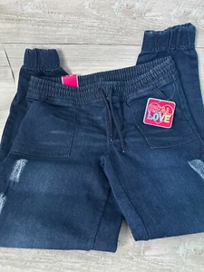 Real Love Youth Girl Denim Jean Pull- up Distress Jogger  Dark blue Size 14 - Picture 1 of 6