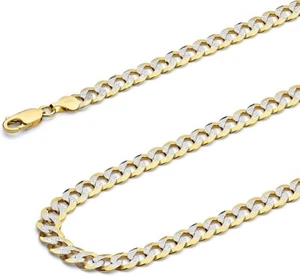 Genuine Real 14k Yellow Gold 4.5mm Semi-Solid Diamond Cut White Pave Cuban Chain - Picture 1 of 2