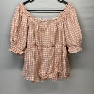 Old Navy rosa Gingham gesmoktes Bauerntop schulterfrei Cottagecore Bluse Wmn XL - Bild 1 von 7
