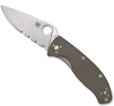 Spyderco Tenacious Brown 3.35" Serrated G-10 CPM M4 Folding Pocket Knife - Image 1 of 4