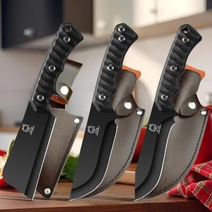 CHEF KNIVES KITCHEN knife set Stainless Steel Black Blade Meat Cleaver Full Tang - Picture 1 of 13