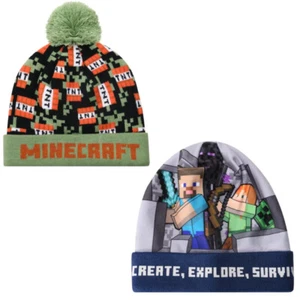 Cappello invernale per bambini Minecraft Alex Steve TNT berretto pompon berretto 54 - 56 blu verde - Foto 1 di 5