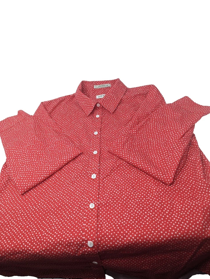 Camisa de vestir para mujer talla 16 Orvis roja a lunares abotonada LS resistente a las arrugas Foto 1 de 4