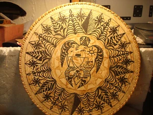 RARE Original HOMI,O MAUI Oval Cowhide DRAWING LATA MAUR ? SEE PHOTO - Picture 1 of 12