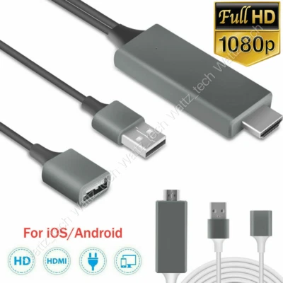 HDMI Mirroring Cable 1080P Phone to TV HDTV Adapter Cord for iPhone iPad Android - Image 1 of 4
