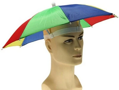 Umbrella Hat Rain Raining Dry Cover Heat Adjustable Colorful Rainbow Folding Cap - Image 1 of 4