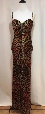 Marc Bouwer Glamit Orange Leopard 100% Silk Formal Evening Gown Prom Dress Sz 4 - Image 1 of 4
