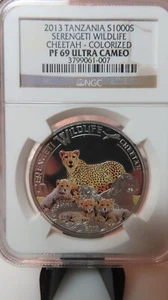 2013 Tanzania Serengetti Wildlife Cheetah Silver Coin PCGS PR69 - Picture 1 of 7