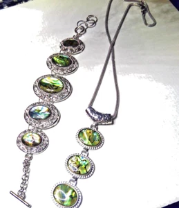 Stainless Steel Chain & Abalone Shell Pendant and Bracelet - Picture 1 of 3