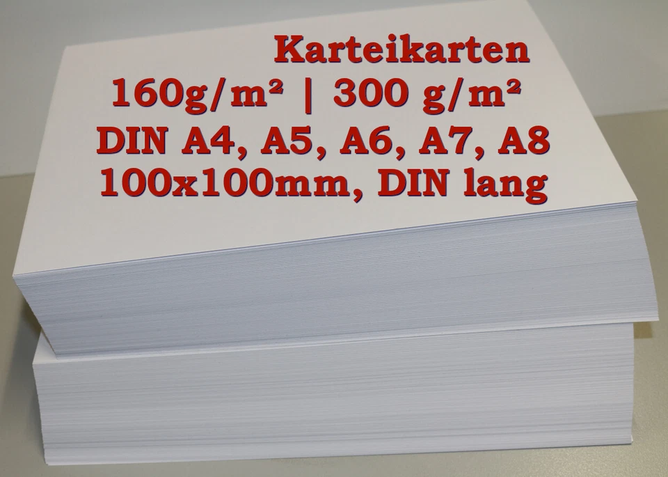 Karteikarten 160g, 300g, DIN A4,A5,A6,A7,A8,lang,100x100 Notizzettel Lernkarten - Bild 1 von 1