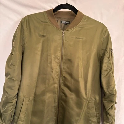 ELWOOD Men's Size XL Full Zip Ruched Sleeves Army Green Bomber Jacket - Image 1 of 4