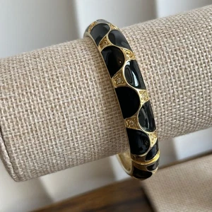 Nordstrom Emaille Scharnier Klemme Armreif Manschette Clamper Armband Gold Schwarz Strass - Bild 1 von 7