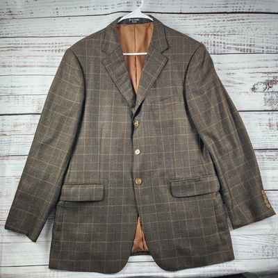 John W Nordstrom Blazer Men 44R Brown Plaid Sport Coat Ventless Special Select - Image 1 of 4