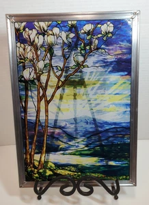 VTG Glassmasters Louis C Tiffany Magnolia Sun Ray Stained Glass Suncatcher Panel - Picture 1 of 11