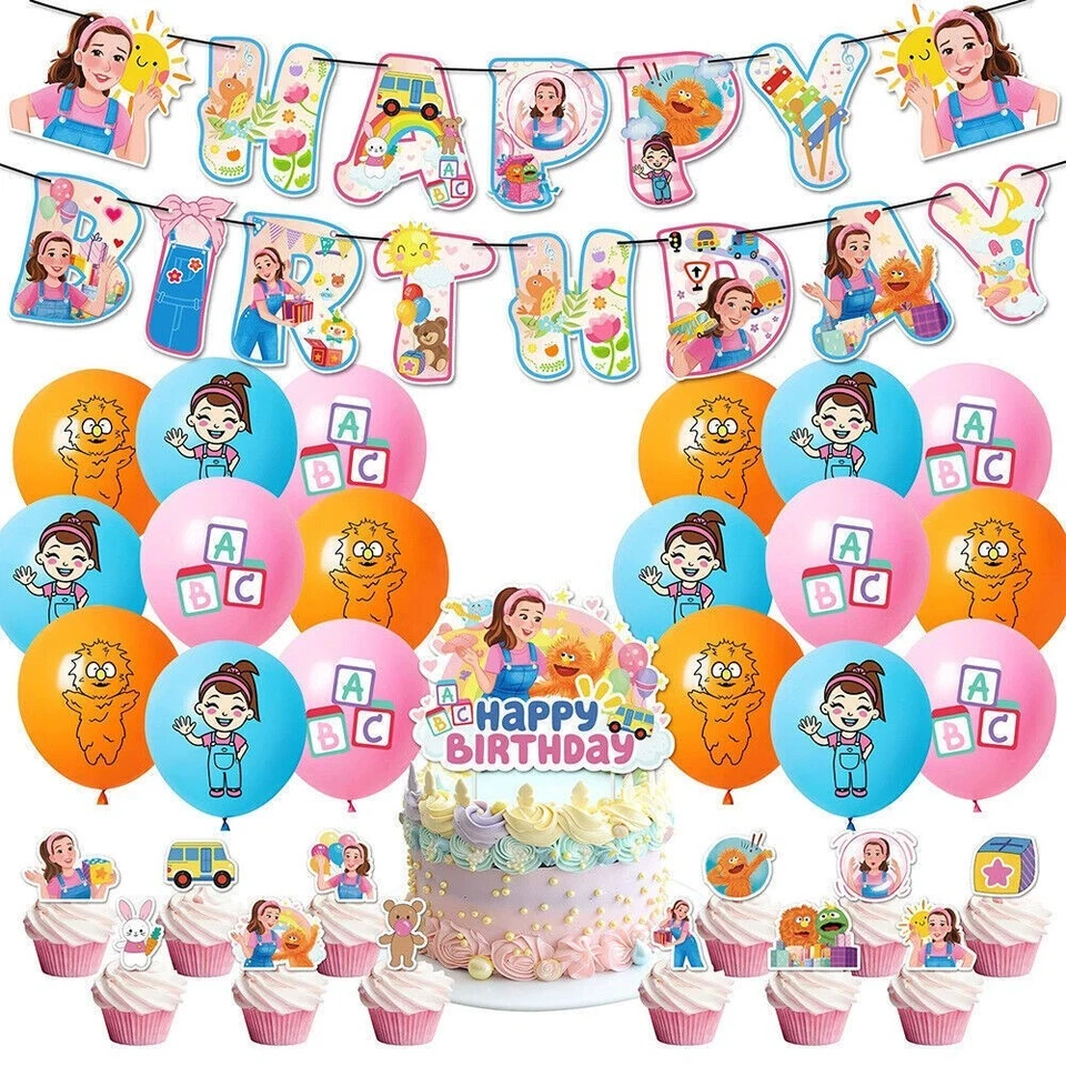 Ms Rachel Party Decoration Set Plates Balloons Banner Cake Topper Birthday Gift